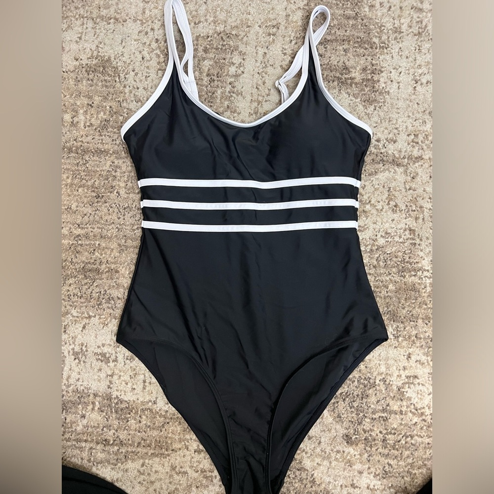 Black contrast one piece swimsuit